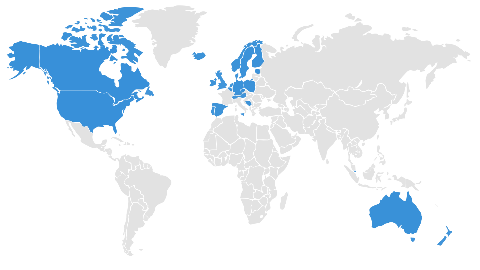 World map showing MindDrive availability across 25 countries